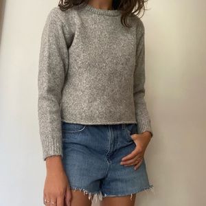 Brandy Melville Gray Knit Sweater Crop Loose Soft One size Fits All Crew Cozy